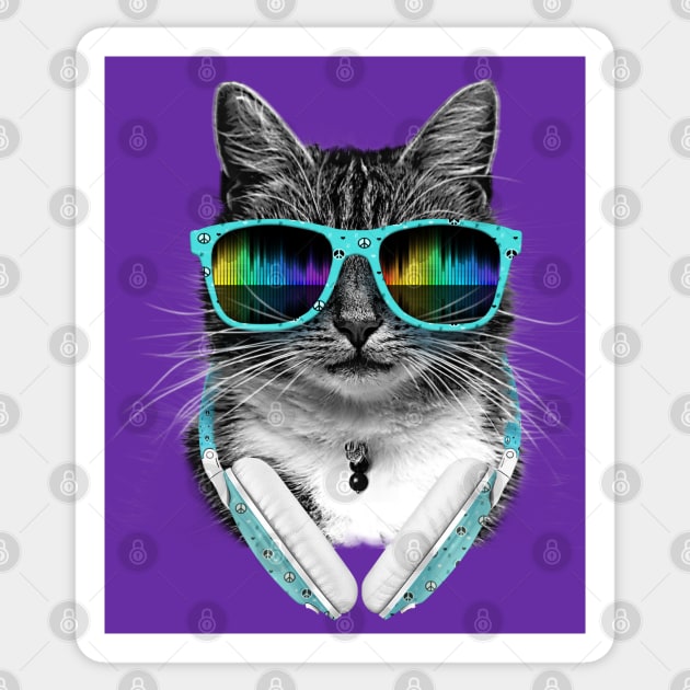 Cute cool cat Wearing Headphones and Sunglasses Sticker by Juka